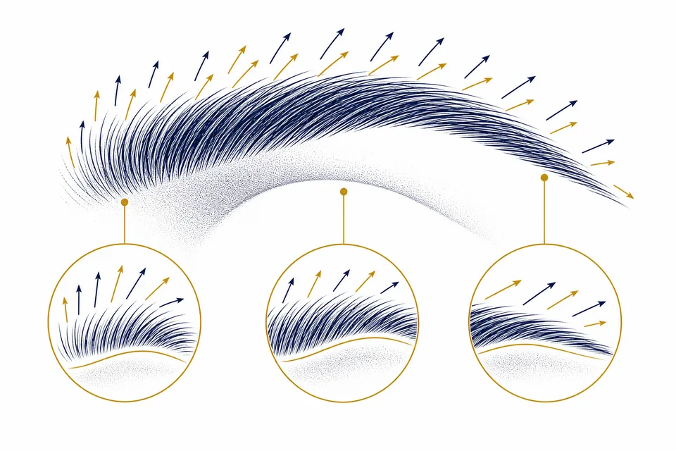 Natural eyebrow hair growth direction diagram