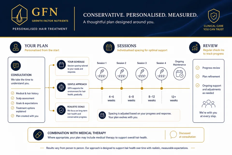 Personalised GFN treatment plan — sessions and review timeline