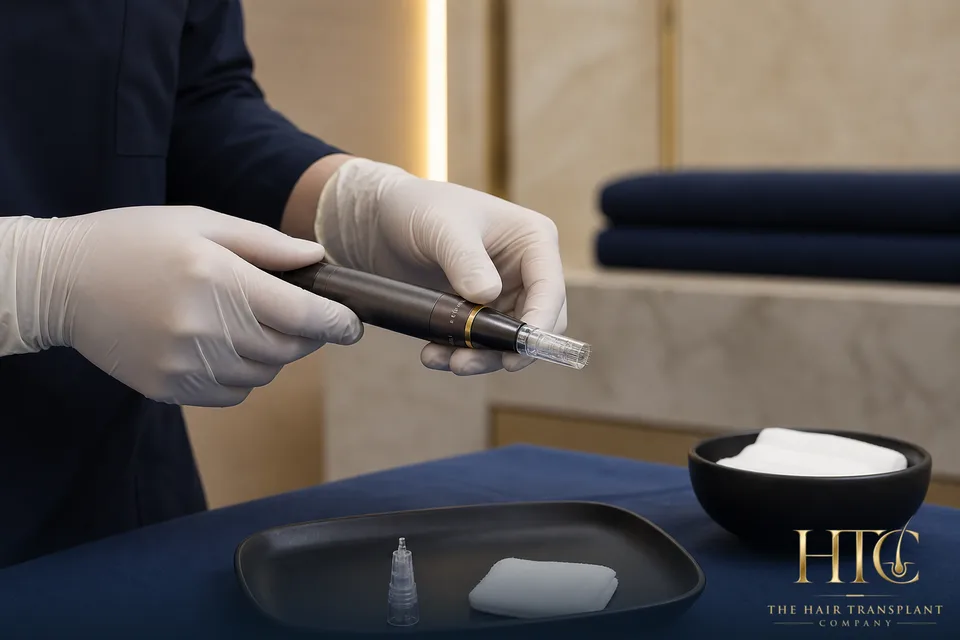Medical microneedling pen — clinician-prepared device for scalp treatment